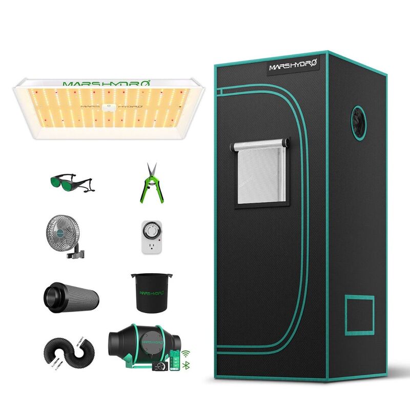 Mars Hydro TS 1000 LED Grow Light + 2.3' x 2.3' Grow Tent + Inline Fan