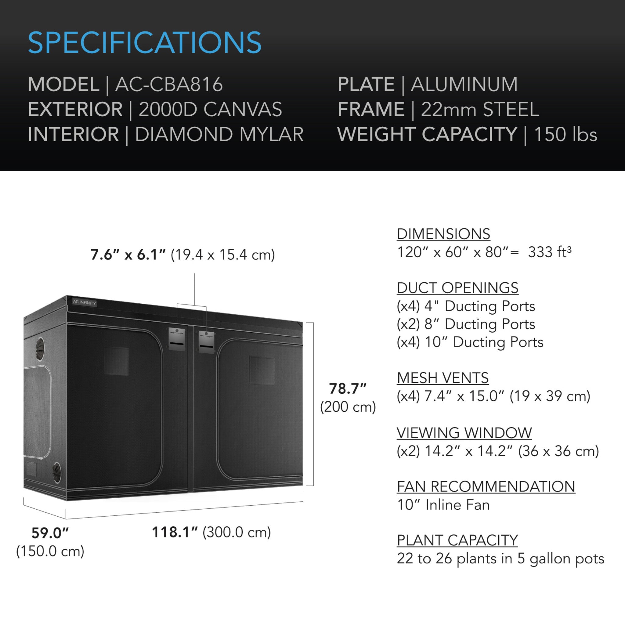AC Infinity CLOUDLAB 816 Advance Grow Tent, 120