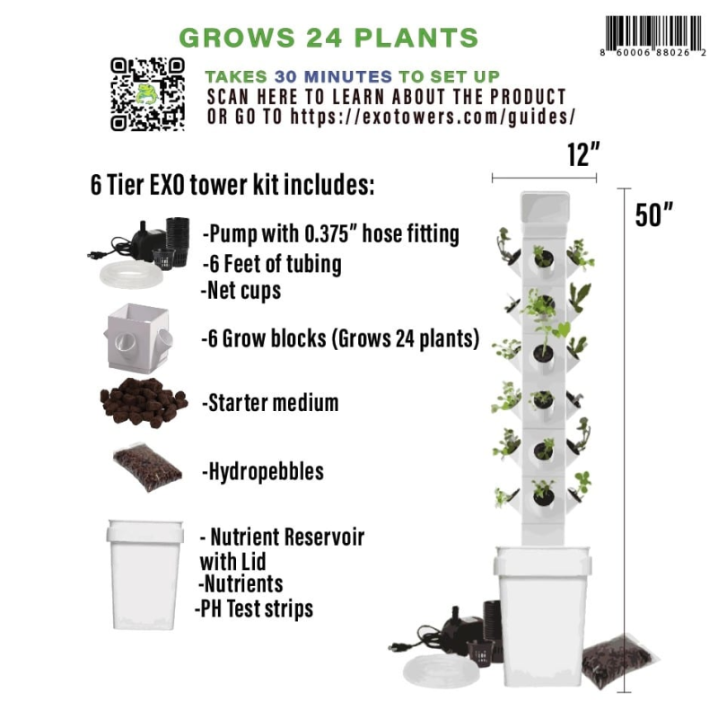 EXO Exotower Vertical Hydroponic Garden Tower 24 Plant Home Kit