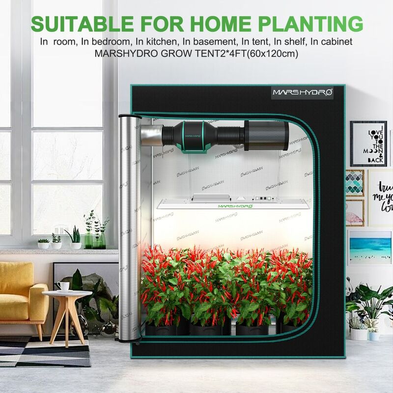 Mars Hydro TSL2000 LED Grow Light + 2'X4'(24"X48"X71") Indoor Complete Grow Tent Kits Lifestyle